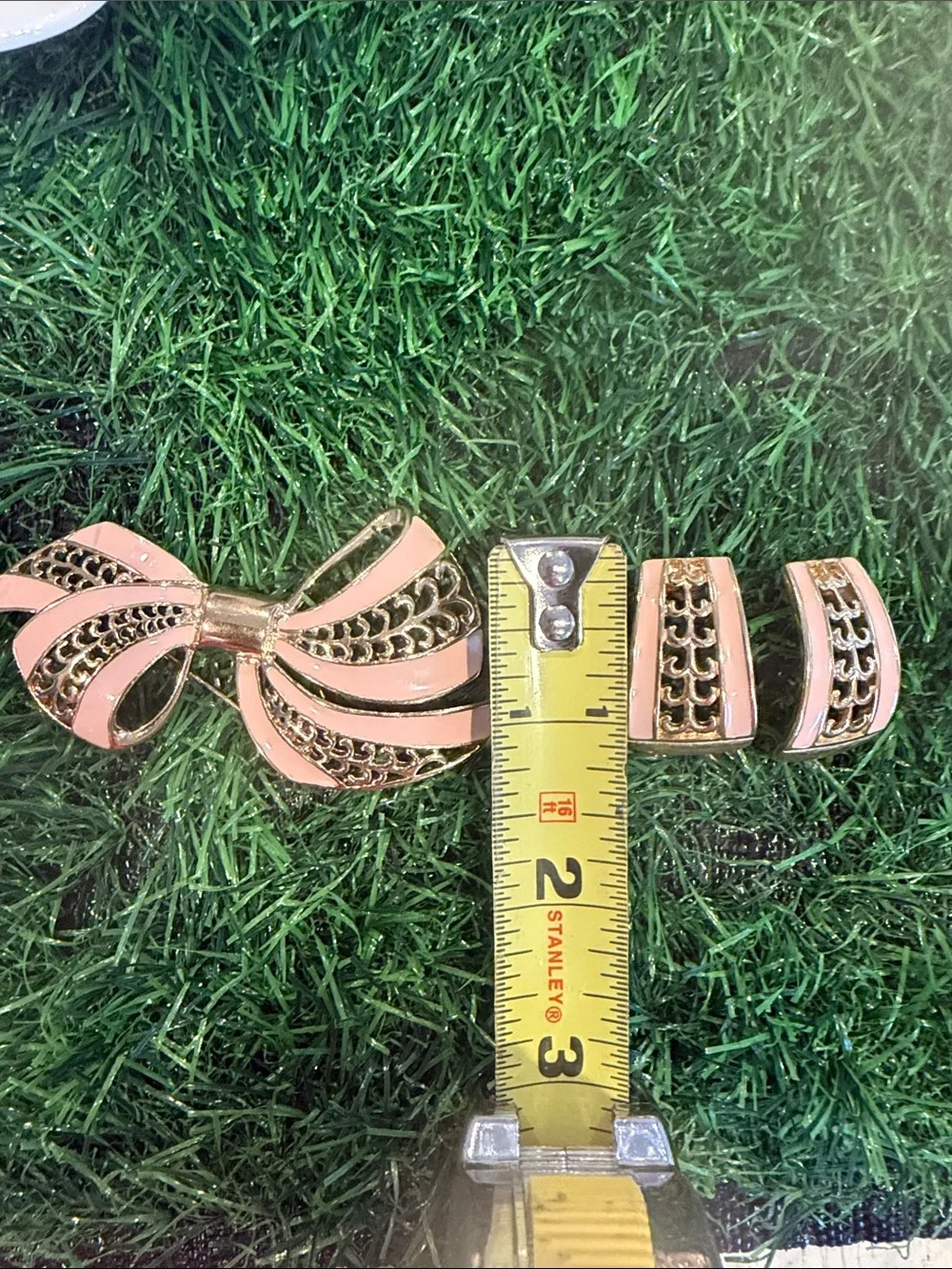 Vintage Trifari Set—Rose & Gold Brooch with Matching Earrings